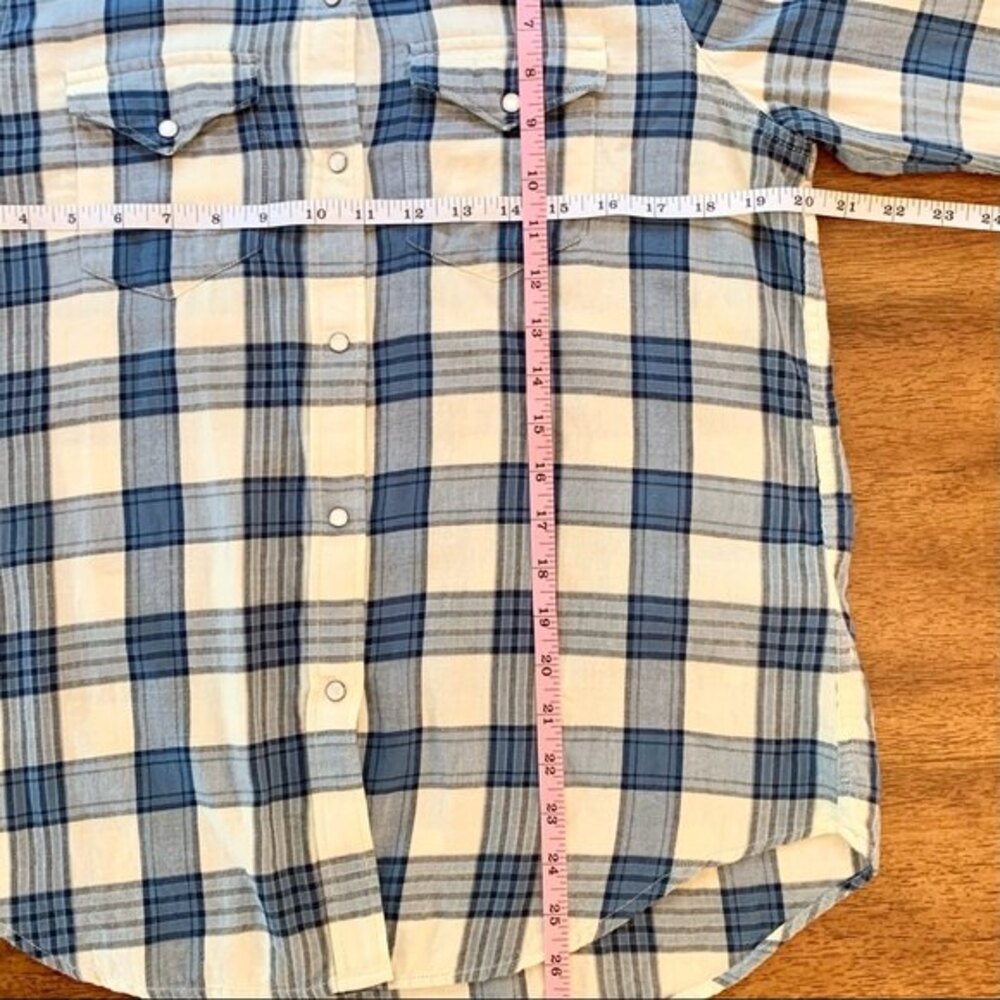 Chaps Pearl Snap Western Blue Plaid Button Down Flannel Shirt M - Picture 9 of 11